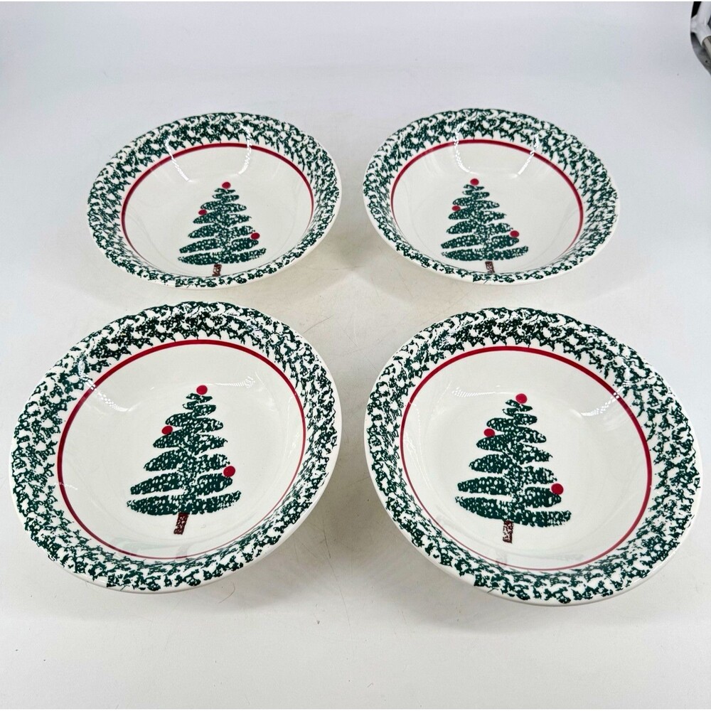 FURIO Christmas Tree Soup Bowls 8” Set of 4 Made in Italy